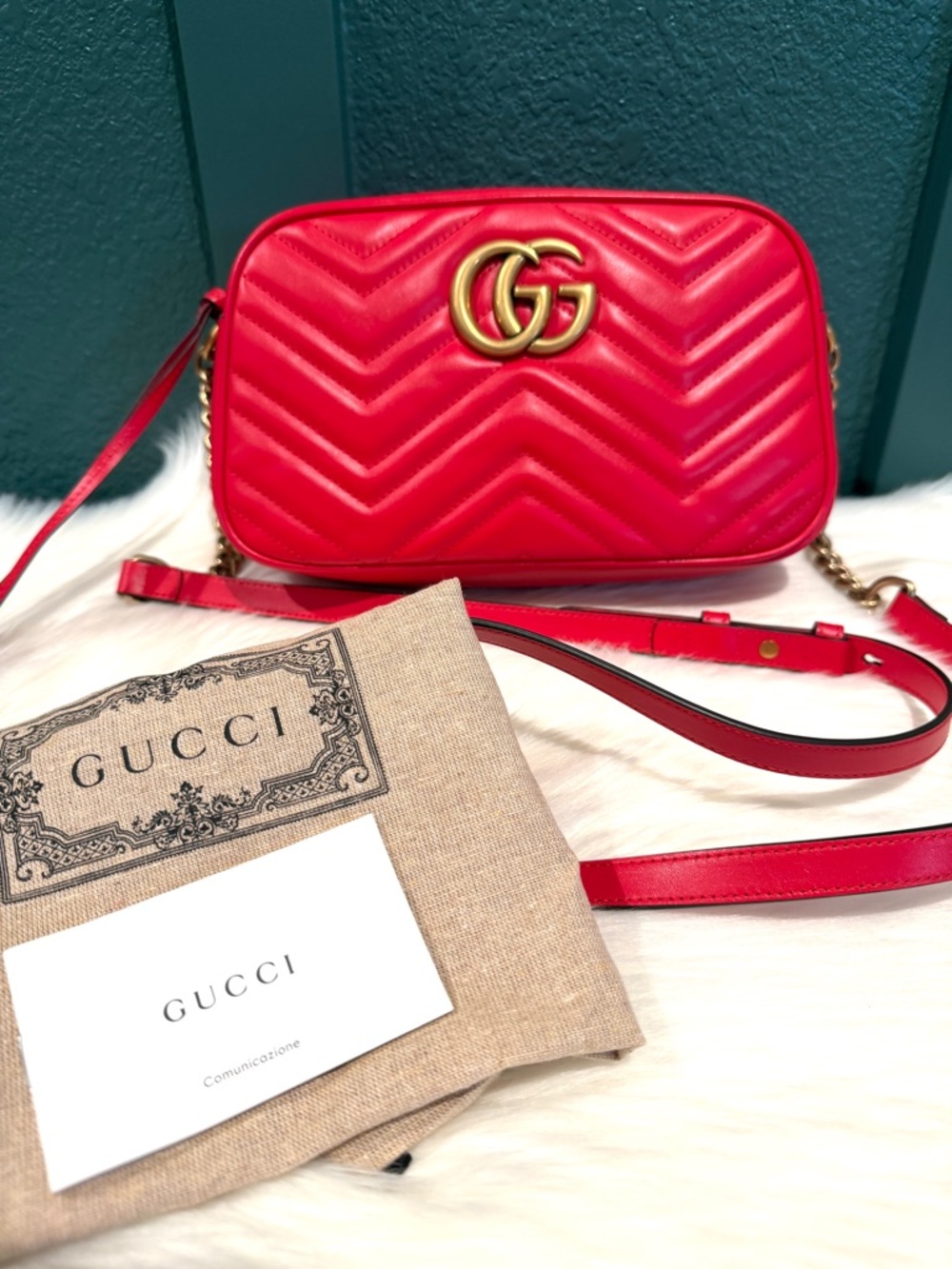 NEW Gucci GG Marmont Matelasse Small Red Bag